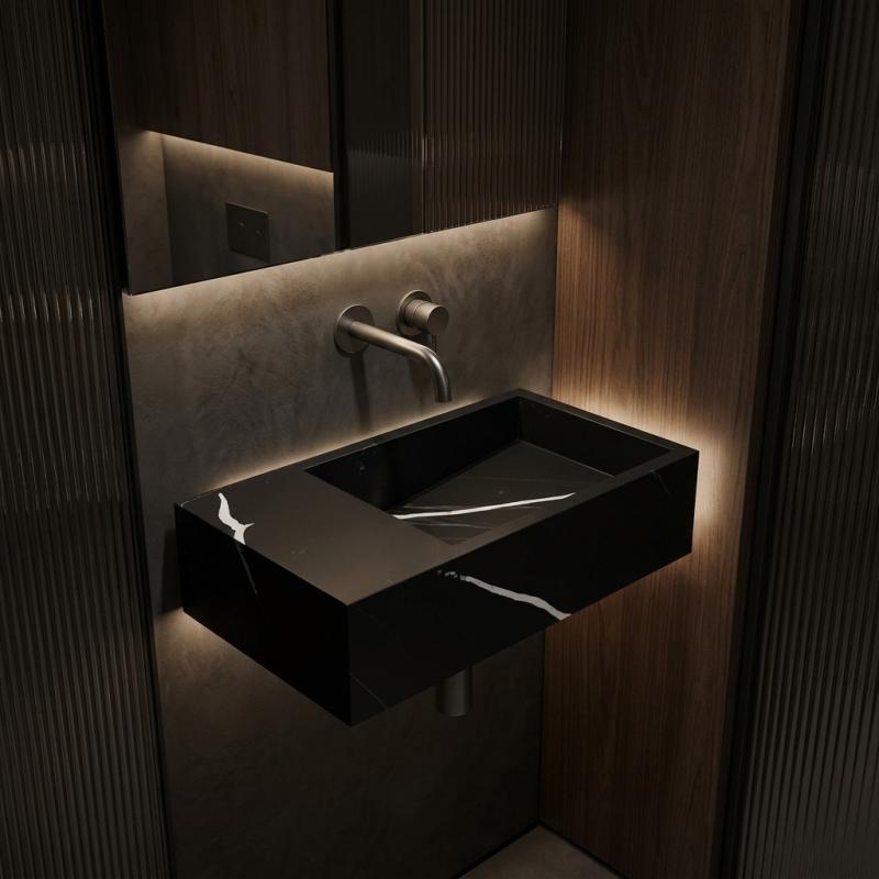 Solid-S Marble solid surface fontein B36xD18xH10cm marmer mat zwart 1208953896
